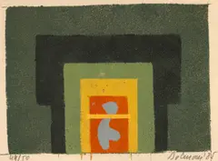 Triada by Vasile Dobrian, 1985, linogravură, offered Apr 2025