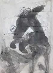 Năluca unui armăsar by Vasile Gorduz, 2003, acuarelă și ipsos pe colaj din fișe de service lipite pe carton, sold Apr 2025