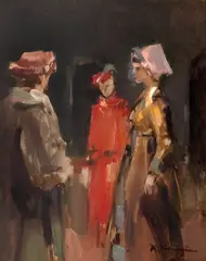 Confidențe by Radu Darânga, ulei pe carton, sold Apr 2025
