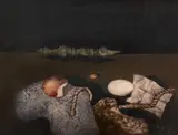 Petre Velicu, Natură statică cu începuturi, 1988, ulei pe pânză lipită pe carton