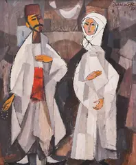 Georgi Daskalov, Oriental meeting, 1961, oil on fiberboard