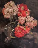 Elisaveta Konsulova-Vazova, Pink carnations, 1937, oil on plywood