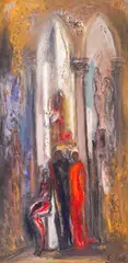 Interior of a cathedral by Encho Pironkov, oil on canvas, sold Mar 2025