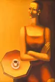 Toma Trifonovski, At a café, oil on canvas