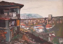 Boris Denev, Landscape from Tarnovo, 1940s, oil on plywood