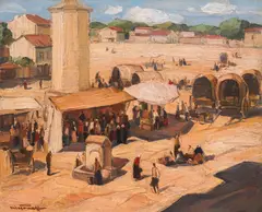Nikola Tanev, Karlovo Market, Oil paints on canvas, mounted on cardboard