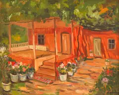Stoyan Vasilev, Courtyard in Karlovo, oil on canvas