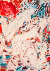 Composition with antiques by Dimitar Kazakov-Neron, 1986, watercolor and crayon on paper, sold Mar 2025