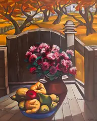 Stoyan Domuschiev, Autumn in the garden, 1980s, oil on fiberboard