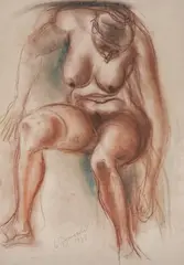 Lyuben Dimanov, Nude in the studio, 1988, chalk and pastel on paper