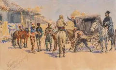 Jaroslav Veshin, In front of the inn, 1899, watercolor, gouache and pencil on paper