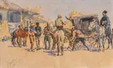 Jaroslav Veshin, In front of the inn, 1899, watercolor, gouache and pencil on paper