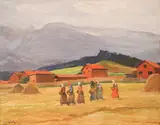 Dobri Dobrev, In the field, 1962, oil on plywood