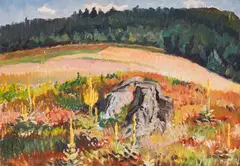 Boris Denev, Summer landscape, 1940s, oil on plywood
