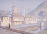 Vladimir Dimitrov-Chiraka, On the bridge in Lovech, gouache on paper