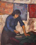 Vera Lukova, Household chores, 1950s, oil on canvas