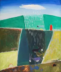 Lyuben Zidarov, Rainy day in the pasture, oil on canvas