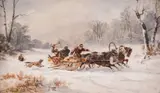 Konstantin Stoilov, Hunting scene, oil on wood
