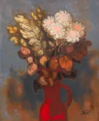 Bisera Prahova, Jug of flowers, oil on canvas