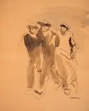 Ilia Beshkov, Three friends, 1936, ink wash on paper