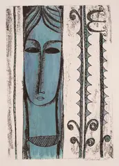 Georgi Kovachev-Grishata, Portrait in blue, 1970, monotype