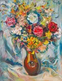 Georgi Kyoseiliev, Jug with spring flowers, 1998, oil on canvas
