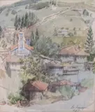 Vladimir Manski, Rhodope landscape, 1960s, watercolor and ink on paper