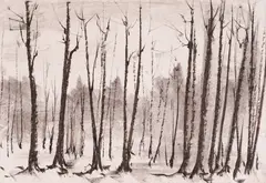 Vasil Ivanov, Forest, charcoal on paper