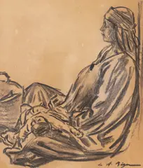 Leon Biju, Egipteancă, 1930-1933, cărbune pe hârtie