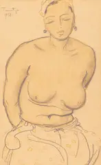 Afizé by Nicolae Tonitza, 1938, laviu și creion pe hârtie, sold Mar 2025