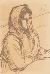 Țărăncuță pe prispă by Nicolae Tonitza, 1924-1925, tuș pe hârtie, offered Mar 2025