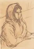 Nicolae Tonitza, Țărăncuță pe prispă, 1924-1925, tuș pe hârtie