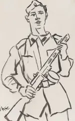 Iosif Iser, Soldat, 1935-1940, tuș pe hârtie