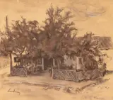 Ștefan Luchian, Casă la Brebu, cca. 1908, cărbune și pastel pe hârtie