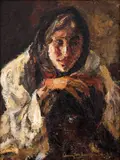 Țărăncuță by Rudolf Schweitzer–Cumpăna, anii '40, ulei pe carton, offered Mar 2025
