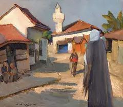 Scenă dobrogeană by Leon Biju, 1927-1930, ulei pe carton, sold Mar 2025