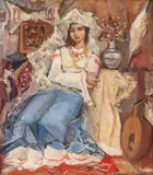 Magdalena Rădulescu, Interior cu mireasă, 1943-1945, ulei pe pânză