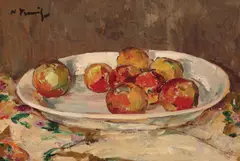 Blid cu mere by Nicolae Tonitza, 1925-1930, ulei pe carton, sold Mar 2025