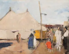 Târg la Cluj by Francisc Gall, 1940, ulei pe carton, sold Mar 2025