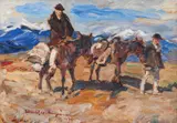 Munteni by Rudolf Schweitzer–Cumpăna, 1934, ulei pe carton, sold Mar 2025