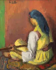 Odaliscă cu teorbă by Iosif Iser, anii '40, ulei pe pânză, offered Mar 2025