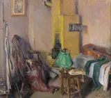 Leon Biju, Interior cu chitară, 1925-1930, ulei pe carton