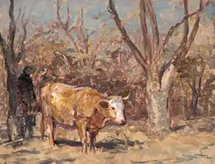 De la păscut by Samuel Mützner, 1940, ulei pe carton, offered Mar 2025