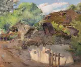 Leon Biju, Bordeie la țară, 1920-1930, ulei pe carton