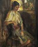 Țărăncuță by Rudolf Schweitzer–Cumpăna, anii '60, ulei pe carton, sold Mar 2025