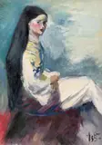 Iosif Iser, Tânără în costum popular, anii '30, ulei pe carton