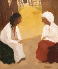 Apcar Baltazar, De vorbă, cca. 1905, ulei pe carton