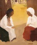 Apcar Baltazar, De vorbă, cca. 1905, ulei pe carton