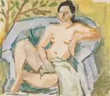 Nutzi Acontz, Nud în fotoliu albastru, anii '40, ulei pe carton