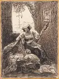 Maternitate by Theodor Aman, cca. 1879, peniță pe hârtie, sold Mar 2025